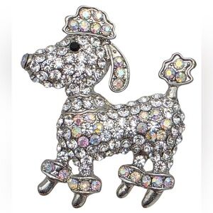 Crystal Poodle Dog Ring Silver Tone Aurora Borealis Rhinestone Sparkle Statement